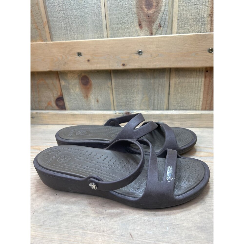Crocs Womens Brown Strappy Sandals Slip On Low Wedge W7